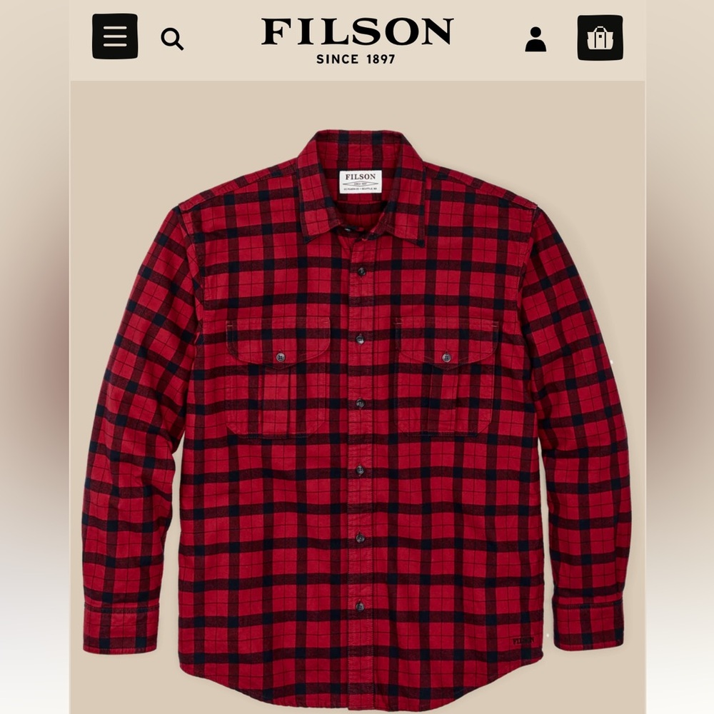 Filson Red and Black Plaid Button-Down Shirt
